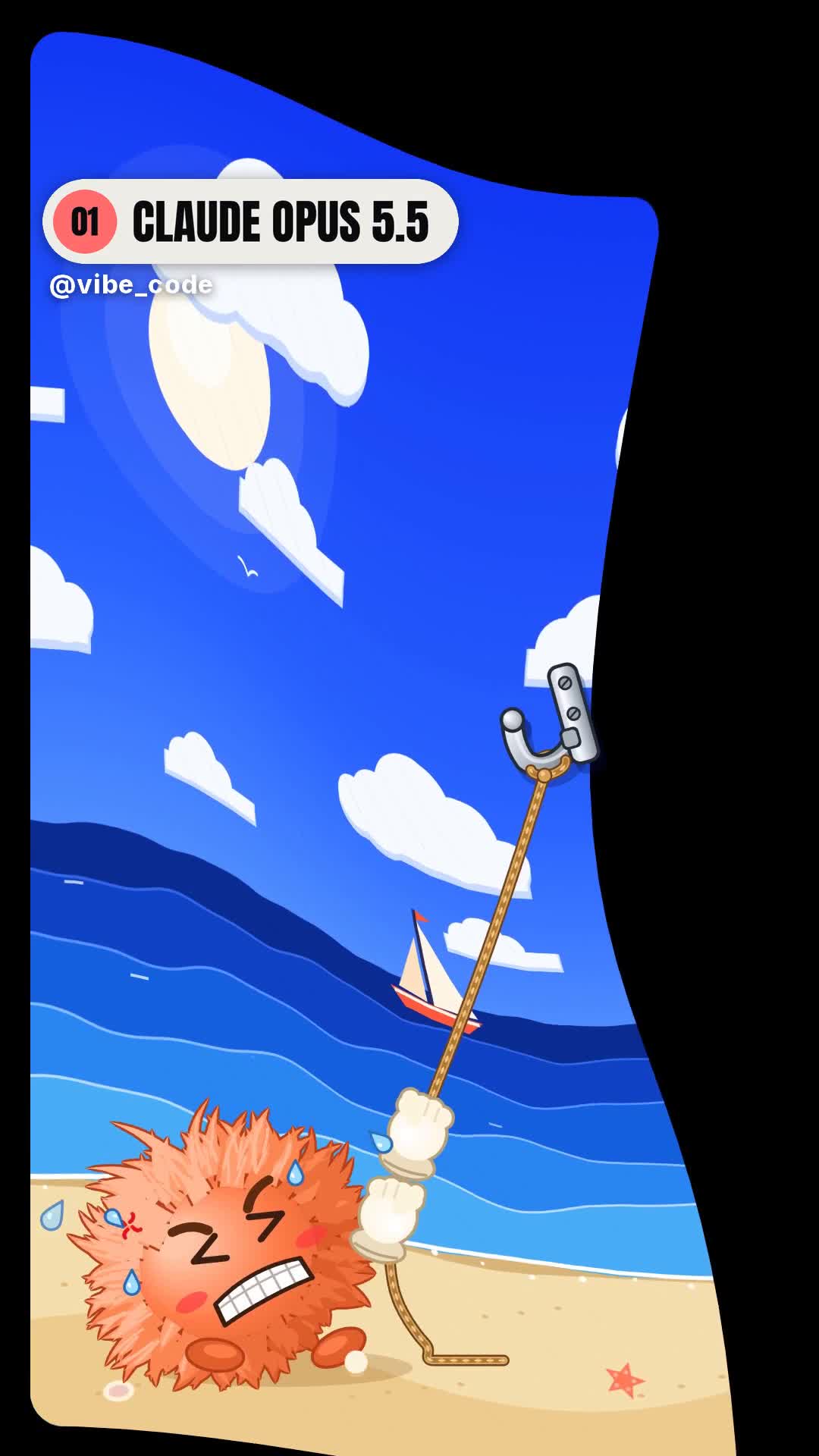 The Animation Test: a fluffy character mid tug-of-war with the screen itself